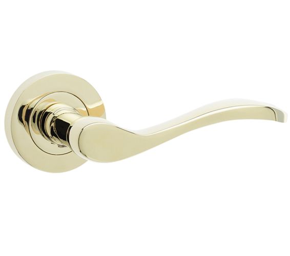 Turin Door Handles On Round Rose, PVD Stainless Brass(sold in pairs)