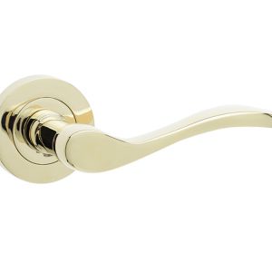 Turin Door Handles On Round Rose, PVD Stainless Brass(sold in pairs)