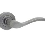 Turin Door Handles On Round Rose, Rustic (sold in pairs)
