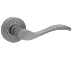 Turin Door Handles On Round Rose, Rustic (sold in pairs)