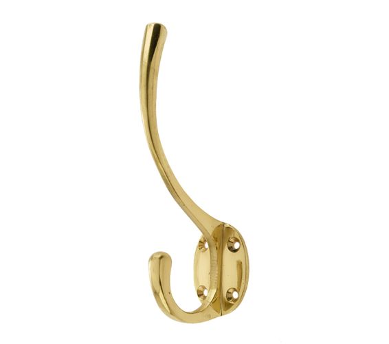 Hat & Coat Hook (142mm x 64mm), Polished Brass
