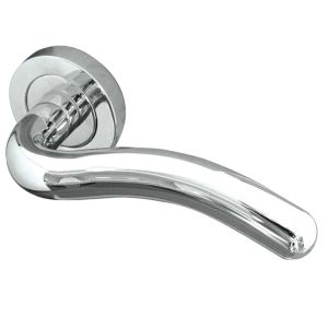 Paja Flow Door Handles On Round Rose, Polished Chrome  (sold in pairs)