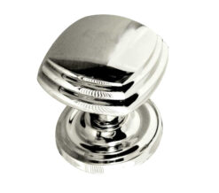 Tiered Square Mortice Door Knob On Round Rose, Polished Chrome (sold in pairs)