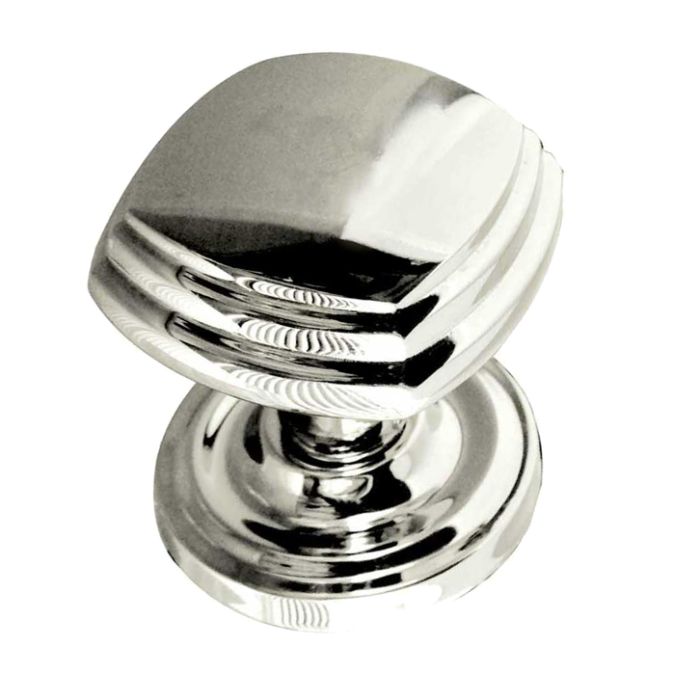 Tiered Square Mortice Door Knob On Round Rose, Polished Chrome (sold in pairs)