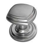 Tiered Square Mortice Door Knob On Round Rose, Satin Chrome (sold in pairs)