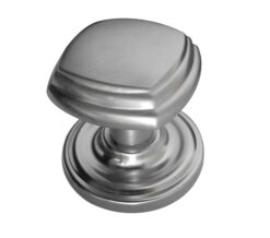 Tiered Square Mortice Door Knob On Round Rose, Satin Chrome (sold in pairs)