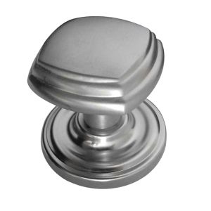 Tiered Square Mortice Door Knob On Round Rose, Satin Chrome (sold in pairs)