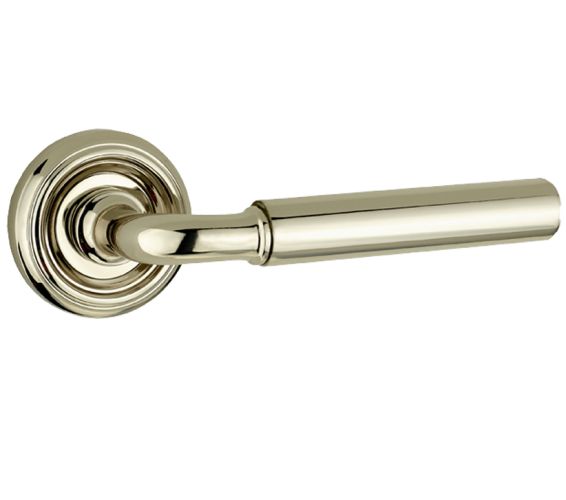Parisian Elise Door Handles On Round Rose, Polished Nickel  (sold in pairs)