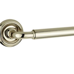 Parisian Elise Door Handles On Round Rose, Polished Nickel  (sold in pairs)