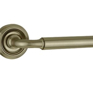 Parisian Elise Door Handles On Round Rose, Satin Nickel  (sold in pairs)