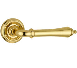Parisian Camille Door Handles On Round Rose, Polished Brass  (sold in pairs)