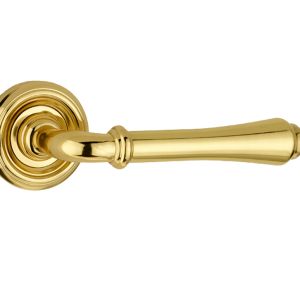 Parisian Camille Door Handles On Round Rose, Polished Brass  (sold in pairs)