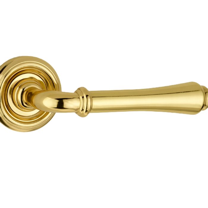 Parisian Camille Door Handles On Round Rose, Polished Brass  (sold in pairs)