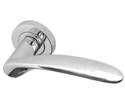Monaco Door Handles On Round Rose, Polished Chrome  (sold in pairs)