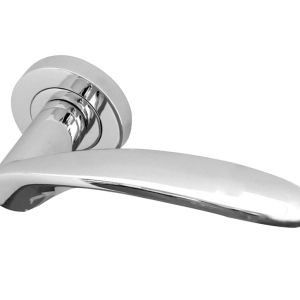 Monaco Door Handles On Round Rose, Polished Chrome  (sold in pairs)