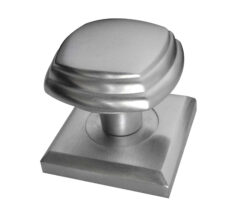 Tiered Square Mortice Door Knob On Square Rose, Satin Chrome (sold in pairs)