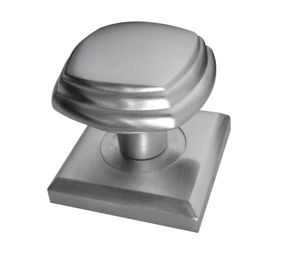 Tiered Square Mortice Door Knob On Square Rose, Satin Chrome (sold in pairs)