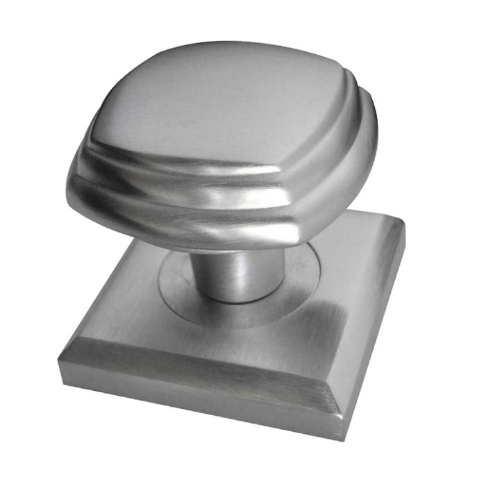 Tiered Square Mortice Door Knob On Square Rose, Satin Chrome (sold in pairs)