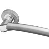Arkus Door Handles On Round Rose, Dual Finish Polished Chrome & Satin Chrome