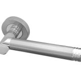 Octavia Door Handles On Round Rose, Dual Finish Polished Chrome & Satin Chrome  (sold in pairs)