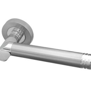 Octavia Door Handles On Round Rose, Dual Finish Polished Chrome & Satin Chrome  (sold in pairs)