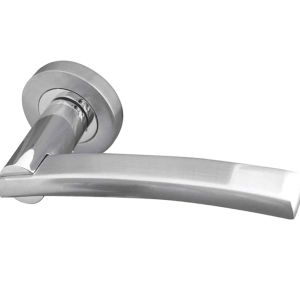 Modena Door Handles On Round Rose, Dual Finish Polished Chrome & Satin Chrome  (sold in pairs)