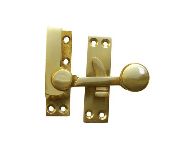 Quadrant Sash Window Fastener, Polished Brass