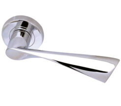 Comet Door Handles On Round Rose, Polished Chrome  (sold in pairs)