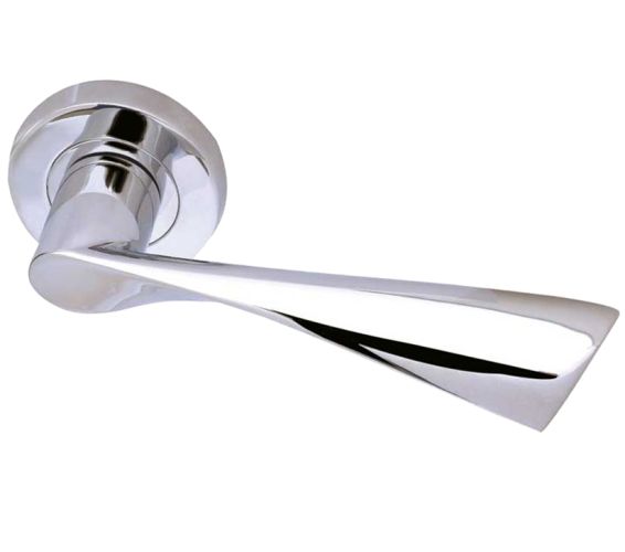Comet Door Handles On Round Rose, Polished Chrome  (sold in pairs)