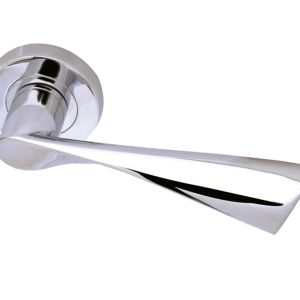 Comet Door Handles On Round Rose, Polished Chrome  (sold in pairs)