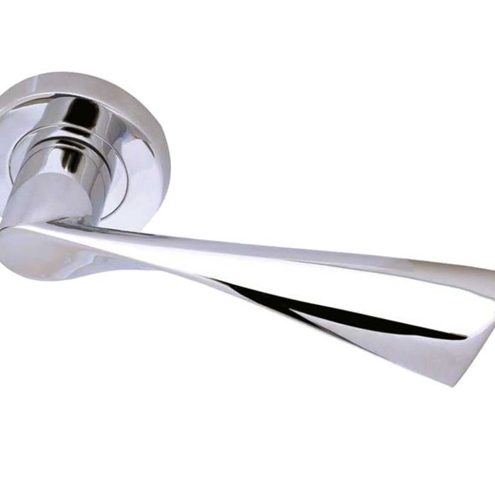 Comet Door Handles On Round Rose, Polished Chrome (sold in pairs)