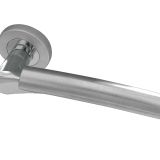 Capri Door Handles On Round Rose, Dual Finish Polished Chrome & Satin Chrome (sold in pairs)