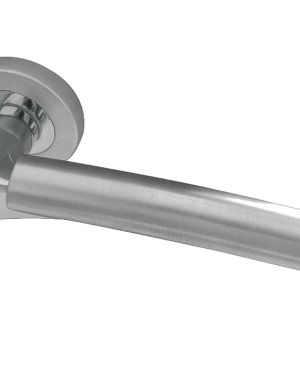 Capri Door Handles On Round Rose, Dual Finish Polished Chrome & Satin Chrome (sold in pairs)