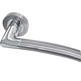Lorenzo Door Handles On Round Rose, Dual Finish Polished Chrome & Satin Chrome (sold in pairs)