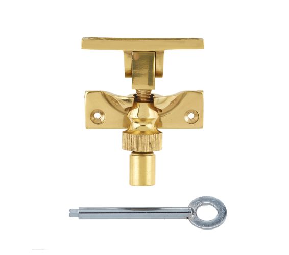 Lockable Brighton Sash Window Fastener, Polished Brass