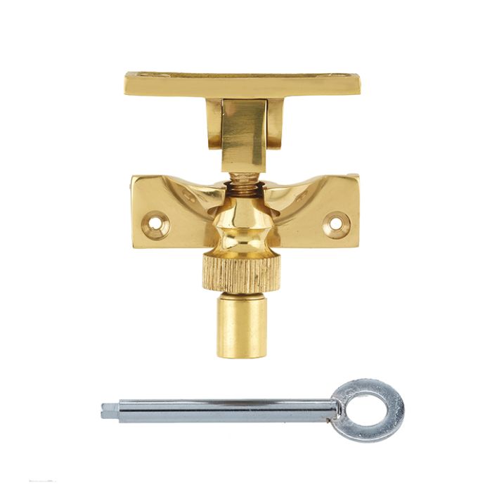 Lockable Brighton Sash Window Fastener, Polished Brass