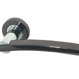 Modena Door Handles On Round Rose - Dual Finish Polished Chrome & Black Nickel (sold in pairs)
