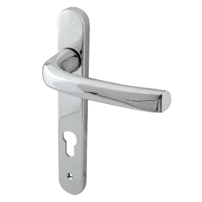 PVCu Lever Door Handles (220mm Backplate – 92mm C/C Euro Lock), Polished Chrome