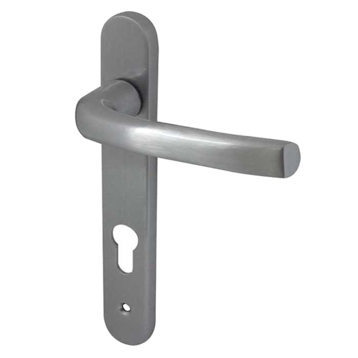 PVCu Lever Door Handles (220mm Backplate – 92mm C/C Euro Lock), Satin Chrome
