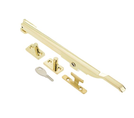 Lockable Casement Window Stay (10″), Polished Brass
