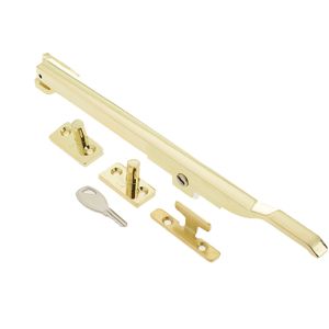 Lockable Casement Window Stay (10″), Polished Brass