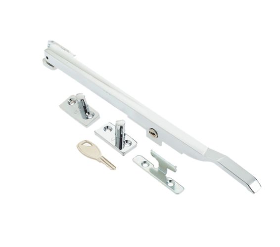 Lockable Casement Window Stay (10″), Polished Chrome