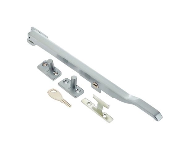 Lockable Casement Window Stay (10″), Satin Chrome
