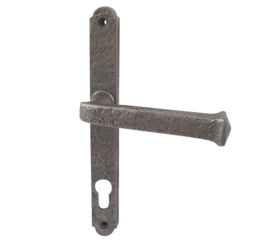 PVCu Lever Door Handles (240mm Backplate – 92mm C/C Euro Lock), Pewter