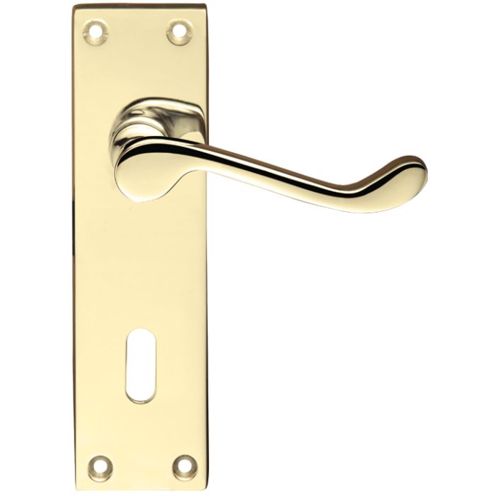 Project Range Victorian Scroll Door Handles On Backplate, Electro Brass (sold in pairs)