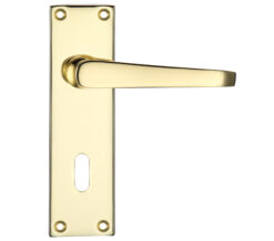 Project Range Victorian Flat Door Handles On Backplate, Electro Brass (sold in pairs)