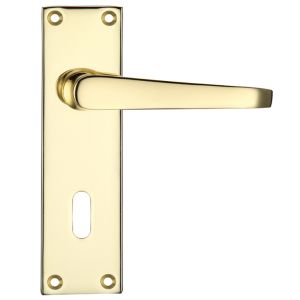 Project Range Victorian Flat Door Handles On Backplate, Electro Brass (sold in pairs)
