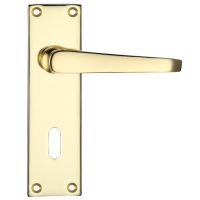 Project Range Victorian Flat Door Handles On Backplate, Electro Brass (sold in pairs)