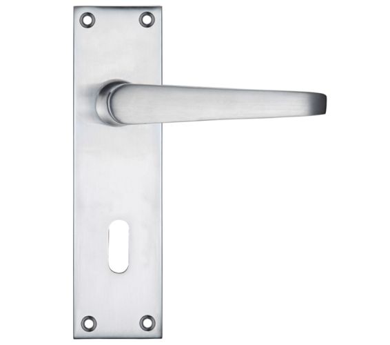 Project Range Victorian Flat Door Handles On Backplate, Satin Chrome (sold in pairs)