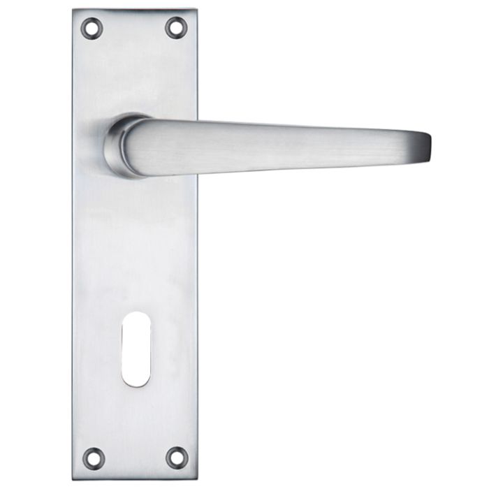 Project Range Victorian Flat Door Handles On Backplate, Satin Chrome (sold in pairs)